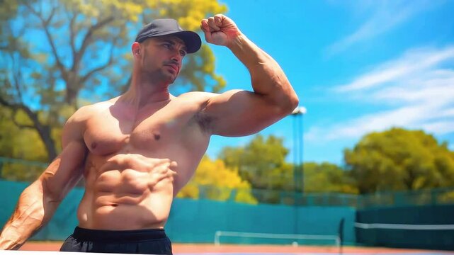 Outdoor Sports Setting with Vibrant Summer Day and Tennis Player
