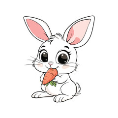 Adorable White Bunny Eating a Carrot