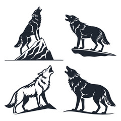 Collection of Detailed Wolf Silhouette Vectors