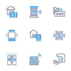 Domotic icon set. Bold line style. Duotone colors. Editable stroke. smart home, window, multiplier, voice assistant, coffee maker, humidifier, blind, water tap