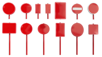 Set of red street signs, isolated on white background