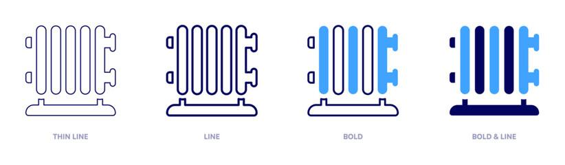Electric heater icon in 4 different styles. Thin Line, Line, Bold, and Bold Line. Duotone style. Editable stroke