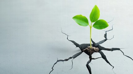 A small plant growing through cracked pavement, representing resilience and growth