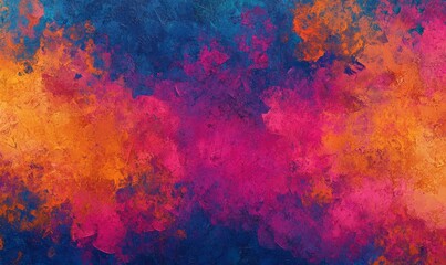 Vibrant Abstract Color Explosion with Electric Pink, Fiery Orange, and Deep Blue Hues in Fluid Texture Background Art, Generative AI