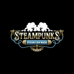 vintage steampunk steam car wash logo