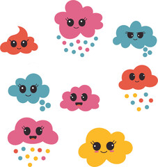 Set of funny cartoon cloud