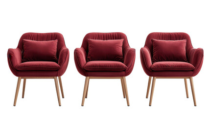 Fototapeta premium A collection of red vintage chairs and armchairs isolated on a white background featuring elegant and luxurious furniture design, created with Generative AI technology, PNG