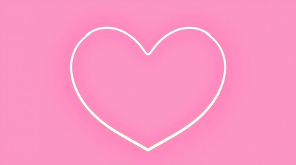 Pink background, white heart outline, minimalist design, valentine's theme, neon glow effect, centered composition, textured surface, romantic mood, simple illustration, love symbol, pastel color pale