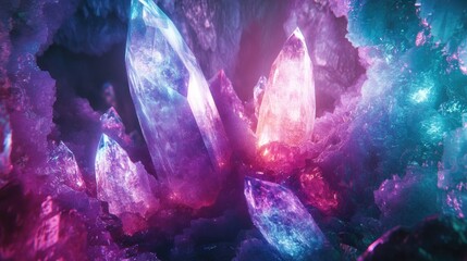 Glowing Crystal Cave Fantasy Art Purple Pink Blue