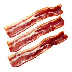 Raw bacon strips with marbled fat and red white layers isolated on transparent background
