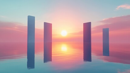 Sunset Pillars Reflecting Calm Ocean