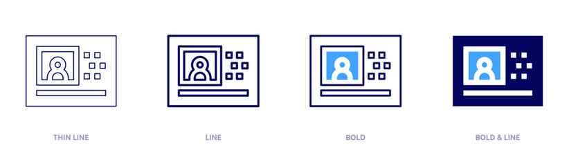 Video icon in 4 different styles. Thin Line, Line, Bold, and Bold Line. Duotone style. Editable stroke