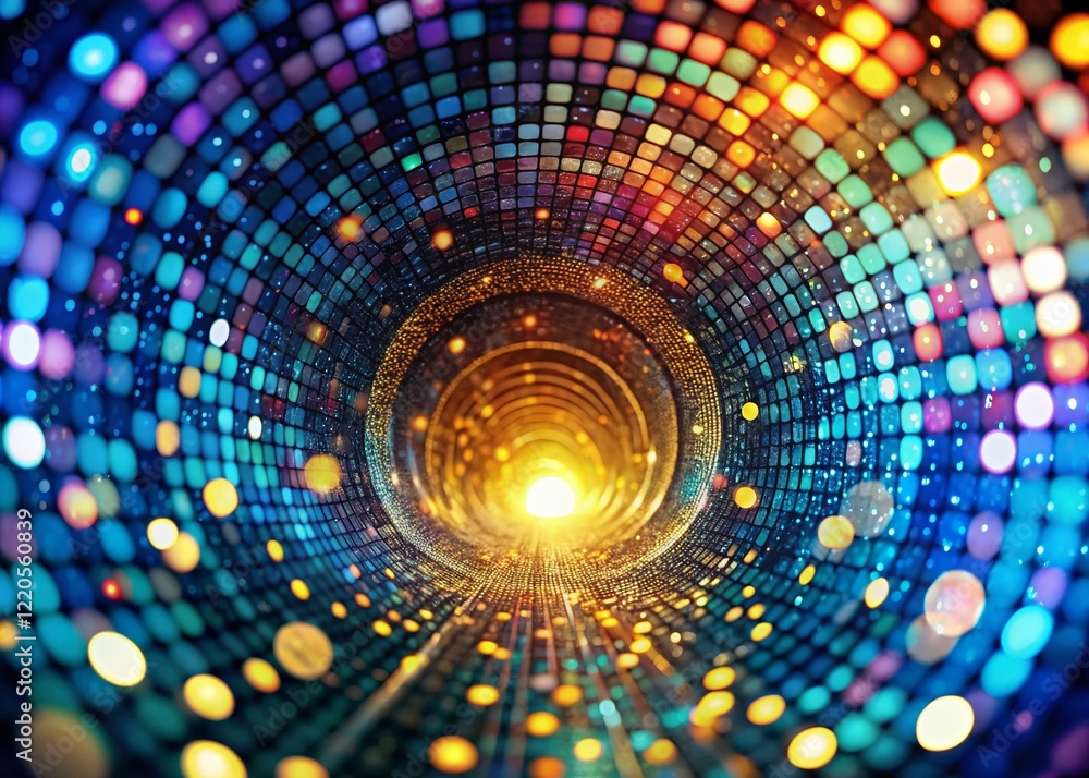 Aufkleber abstract mottled mosaic circle tunnel background with bokeh effect - stock photo