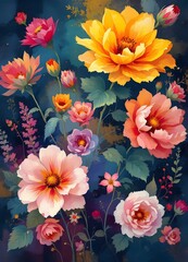Colorful Flower Illustration for Home Décor