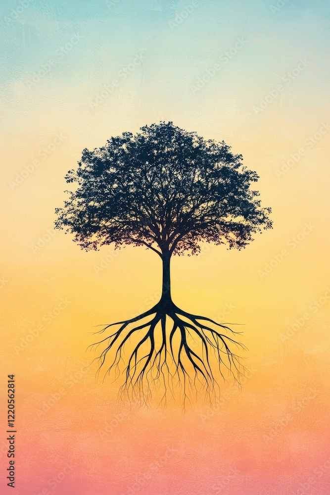 Poster a symbolic tree with roots labeled fairness and unity.