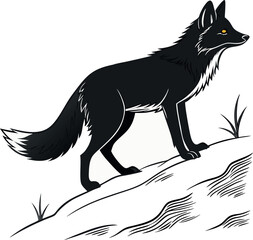 black fox vector on white background 