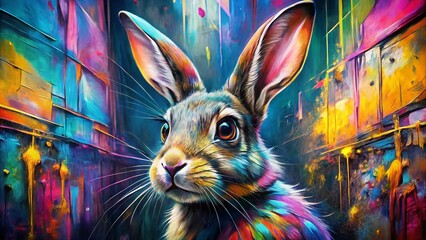 Abstract Rabbit Graffiti Wallpaper: Artistic Animal Portrait Photography