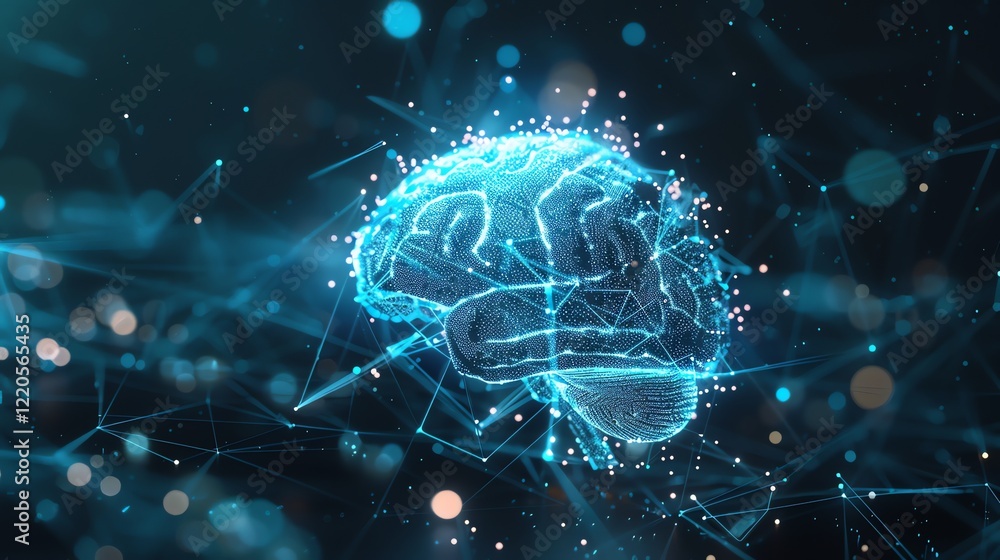 Poster an abstract digital rendering of a brain.