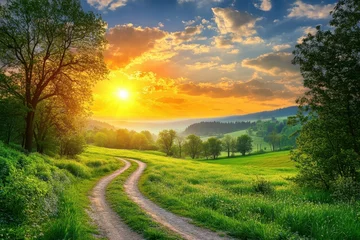 Rugzak Sunset winding road idyllic rural landscape © kribbox