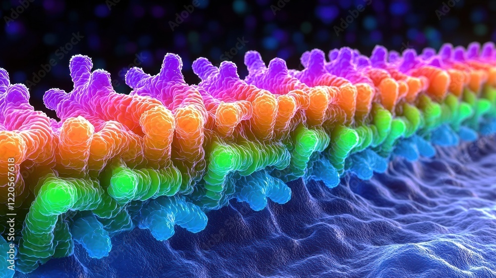 Poster colorful abstract representation of molecular structures creating a captivating visual of cellular p