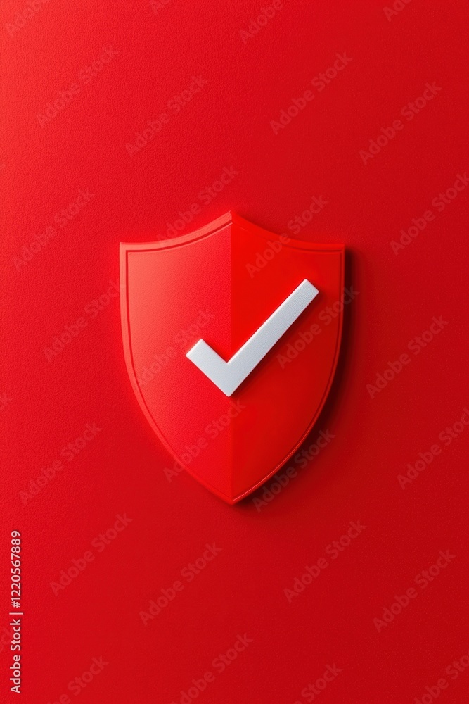 Poster a vibrant red shield symbolizing security and trust with a check mark, perfect for concepts of prote