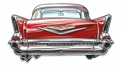A red classic car drawn in a cartoon style.