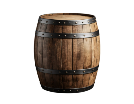 Wooden oak barrel isolated on transparent or white background, png