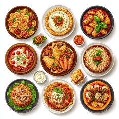 Delicious Italian Food Platter Pasta, Pizza, and More