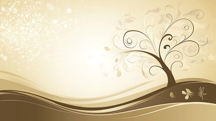 Abstract swirling tree design on beige background