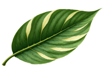 Obraz premium Green leaf with yellow stripes, transparent background