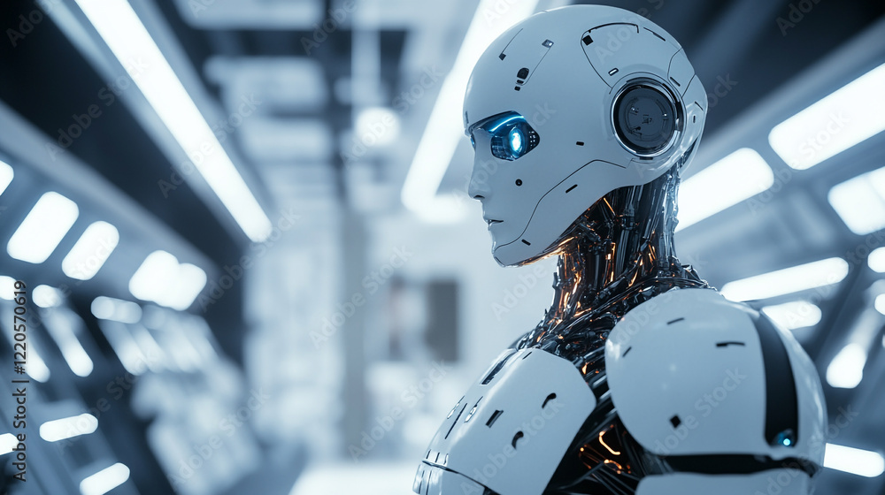 Poster advanced futuristic robot artificial intelligence white design technology ai 3d image future modern