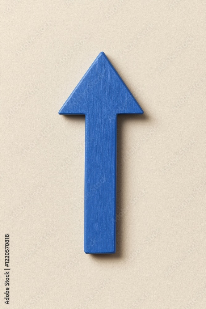 Poster a simple blue arrow symbol on a beige background, representing direction and progress in design or n