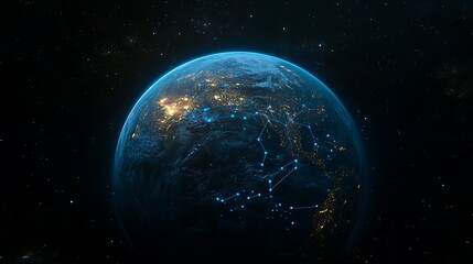 Fototapeta premium A close up of the Earth at night glowing blue light