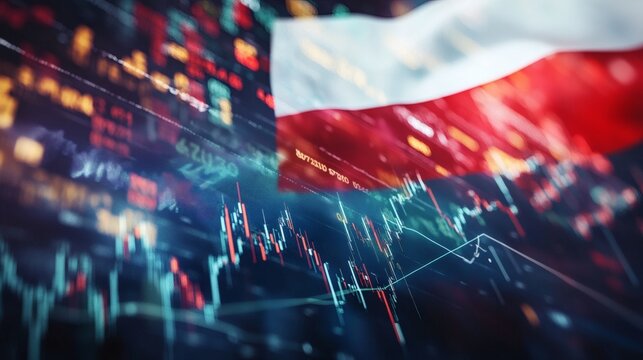 Polish Economy Stock Market Data and National Flag Overlay