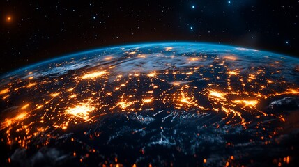 Obraz premium Night Earth, city lights, space view, global connectivity, web design