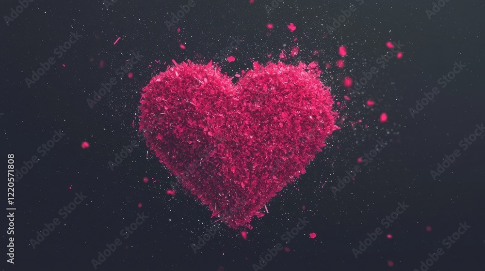 Poster a vibrant heart shape created from colorful particles, symbolizing love and emotion in a captivating