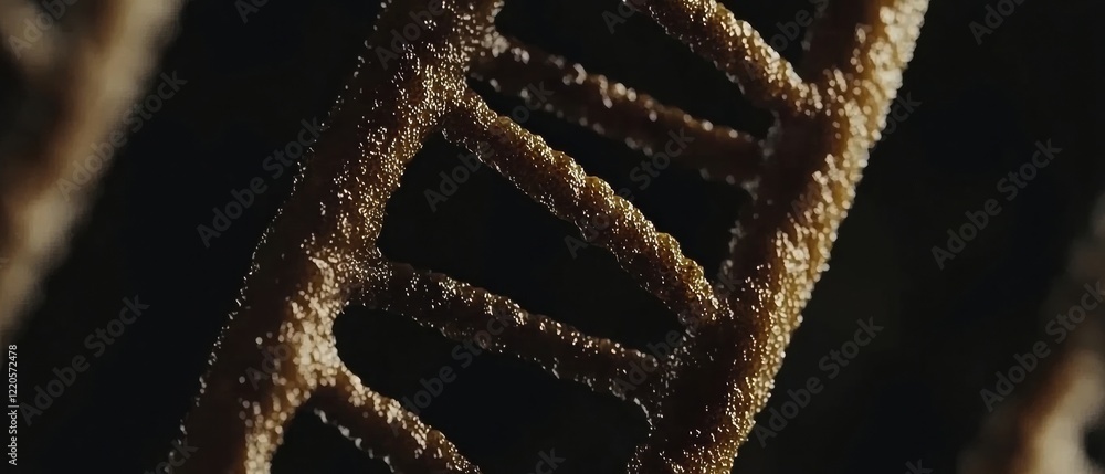 Poster close-up of a dna strand showcasing intricate details and textures against a dark background, highli