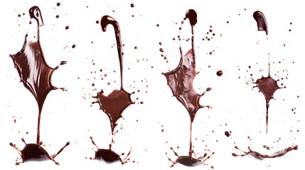 Set of melted chocolate splashes, isolated on white background