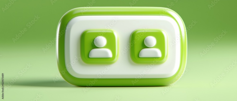 Poster colorful user interface button with two stylized human icons on a bright green background, ideal for