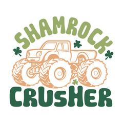 Retro St. Patrick's Day Monster Truck with oversized wheels, Shamrock Crusher © Microchromatic