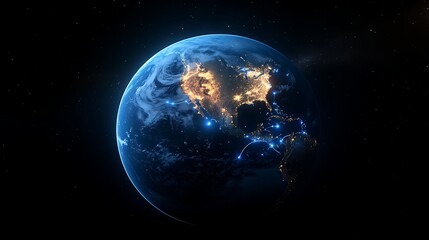 Obraz premium A close up of the Earth at night glowing blue light