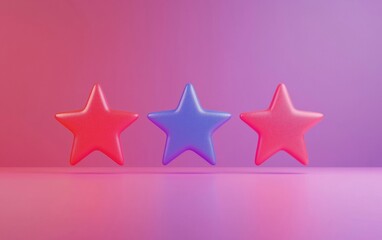Obraz premium Colorful three-dimensional stars in vibrant shades of red and purple against a smooth gradient background, perfect for design projects.