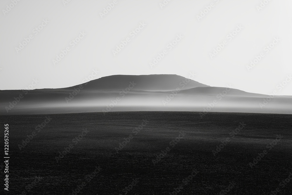 Poster a subtle mist rolling over a minimalist mountain range