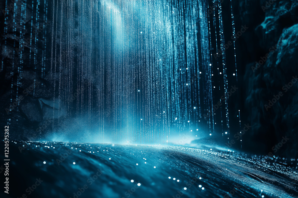 Poster A surreal digital matrix of glowing code flowing like a waterfall 