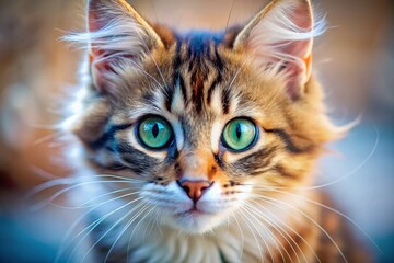 Fototapeta premium Adorable Kitten Close-Up: Sweet Macro Photography of a Fluffy Cat