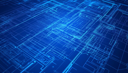 
Blue blueprint-style background with grid lines, vector illustration