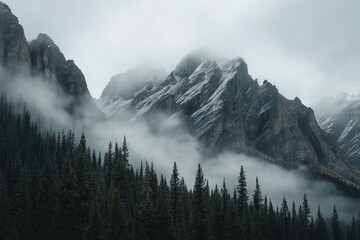 A subtle mist rolling over a minimalist mountain range