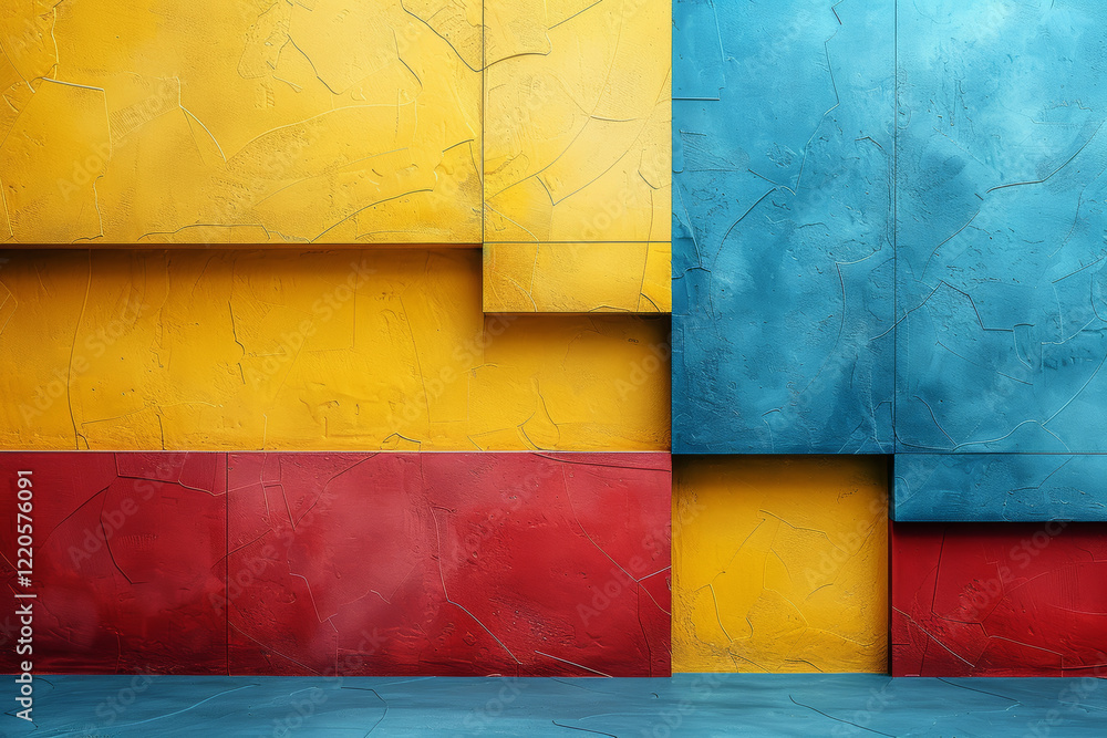 Poster colorful abstract composition with primary rectangles in minimal style