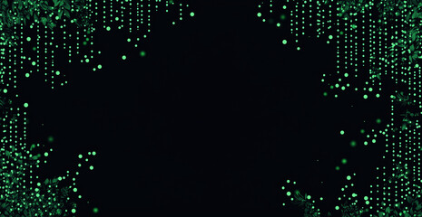 Green binary code background with green numbers on a black, matrix-style background