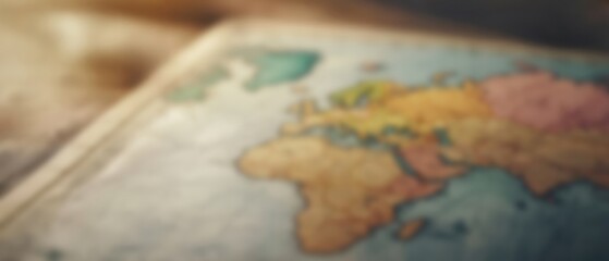A close-up view of a vintage world map, showcasing vibrant colors and intricate details, perfect for travel and exploration themes.